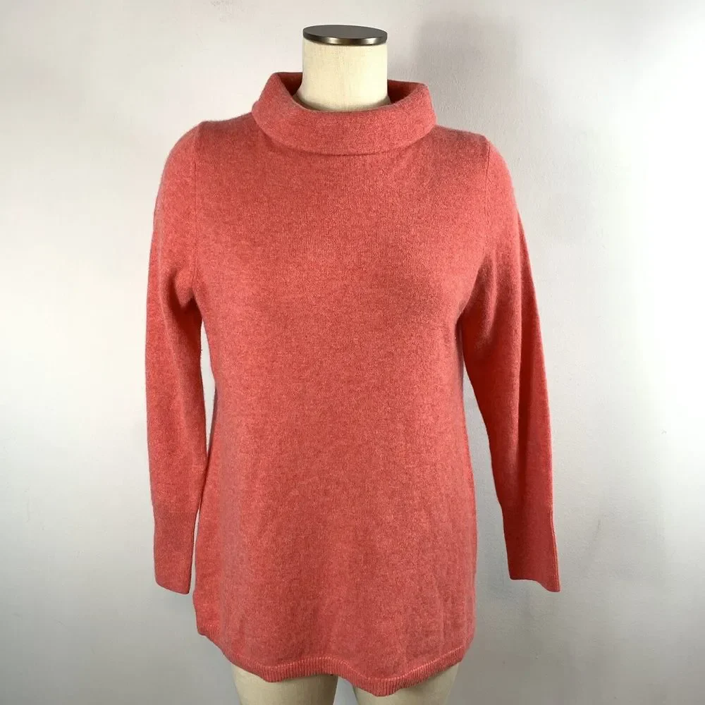Talbots Sweater Pure Cashmere Womens Large Salmon 100% Cashmere Mock Neck EUC